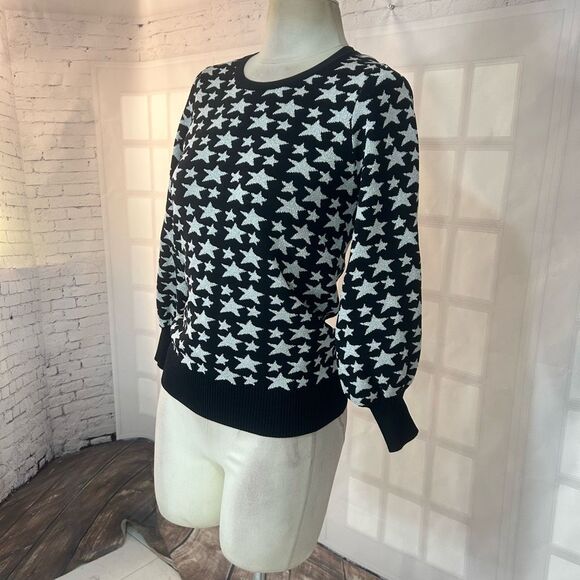 Parker Black and Silver Star Crewneck Long Sleeve Sweater Size Medium - Picture 7 of 13